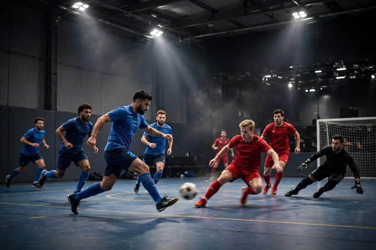 5-a-side football match on an indoor court