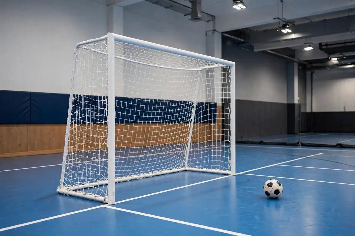 Small futsal-style goal on an indoor court
