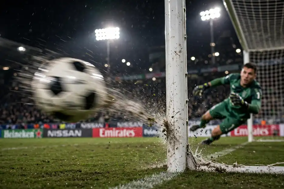 Football rebounding off the goalpost back into play — ball in and out of play rules
