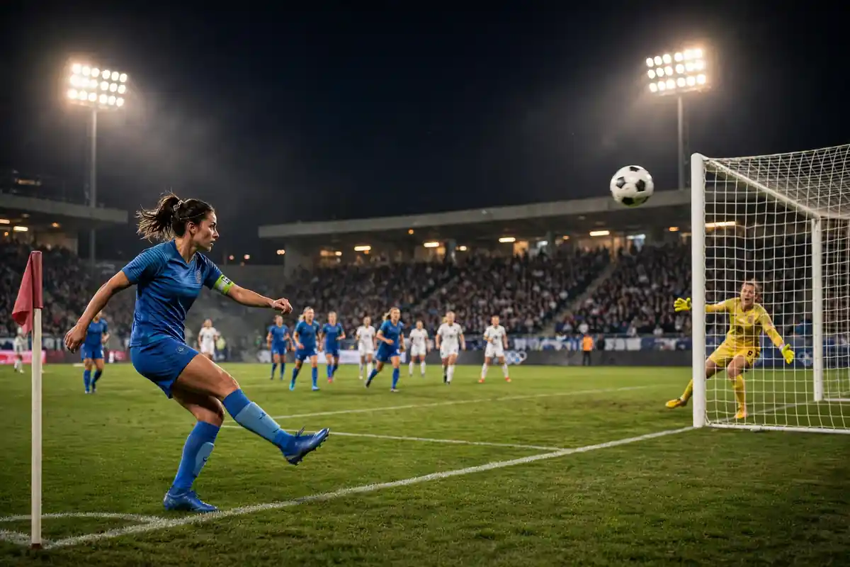Ball curled directly from a corner kick into the far corner of the goal
