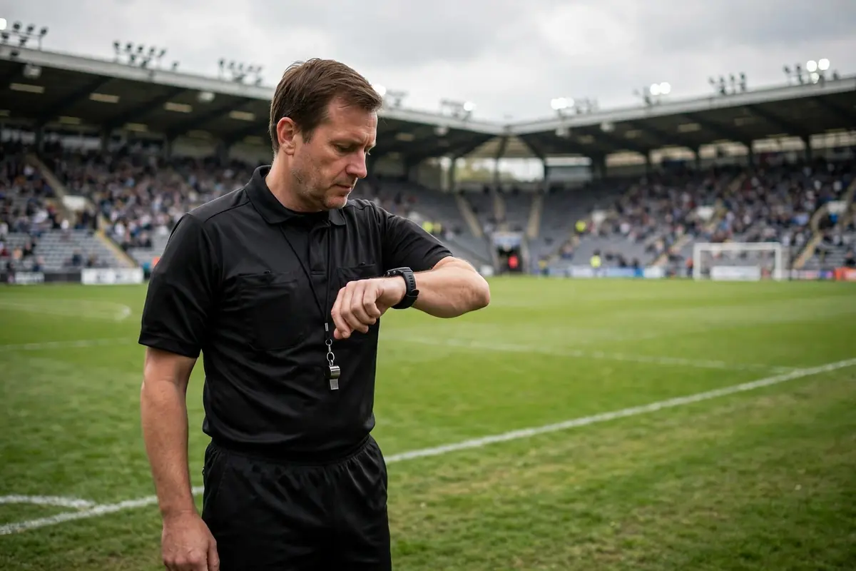 Referee checking his watch during a football match