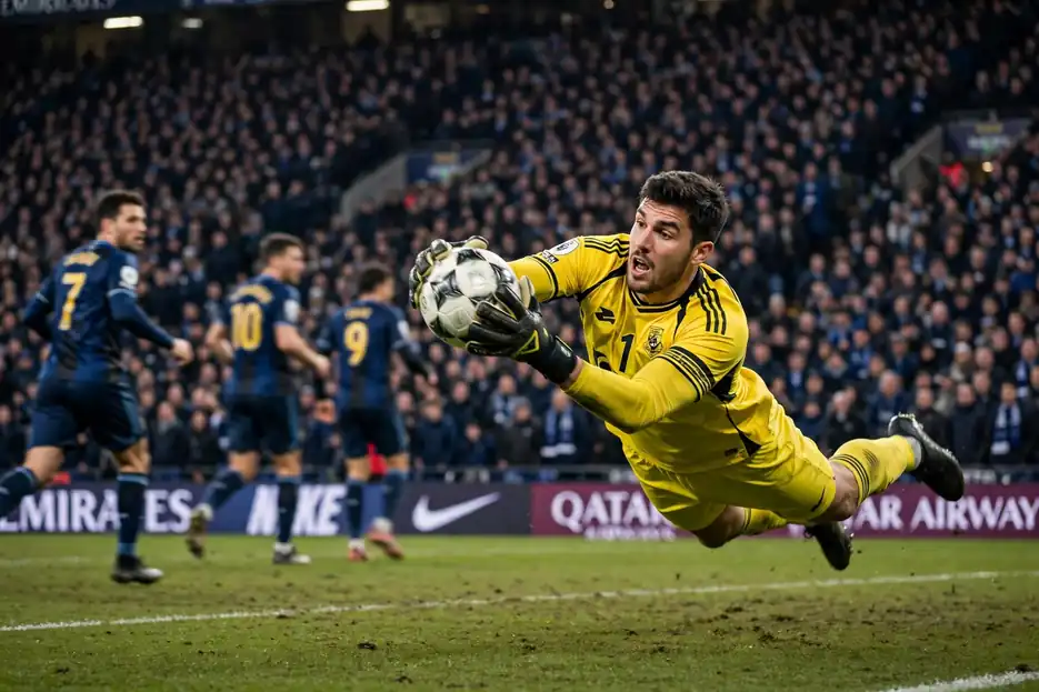 Goalkeeper in a bright distinct-colour jersey diving among outfield players — football players equipment rules
