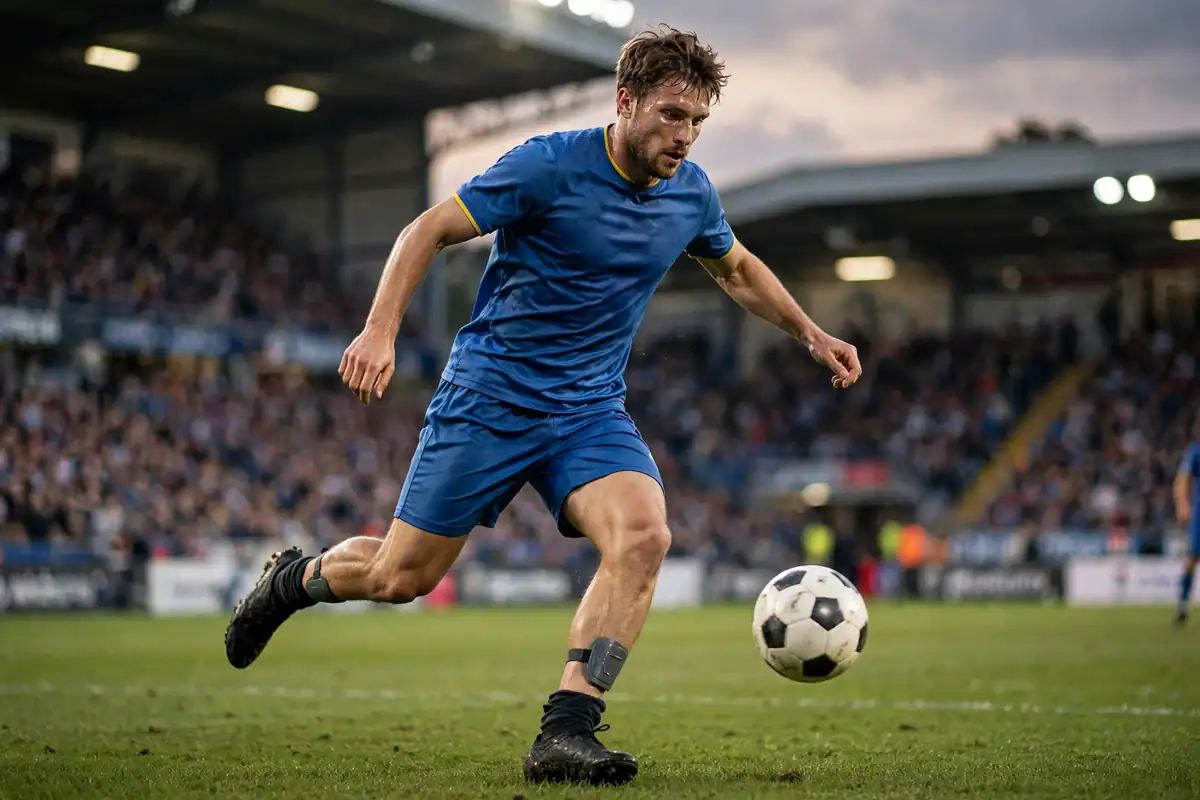 Professional footballer wearing tiny mini shin guards with rolled-down socks